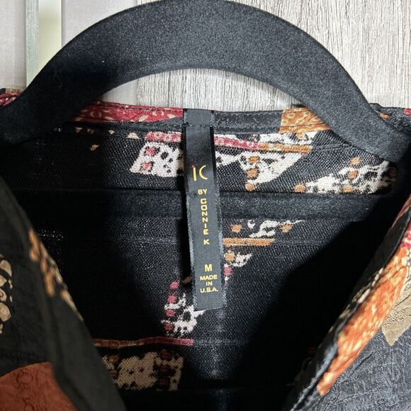 Ic By Connie K Artsy Top Kimono Blazer Asymmetric Hem Geometric Print Sz M - Picture 3 of 7